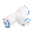 Aquarius Water 1/4-inch 3-way union tee connector for water tubing, quick-connect fitting for plumbing systems.