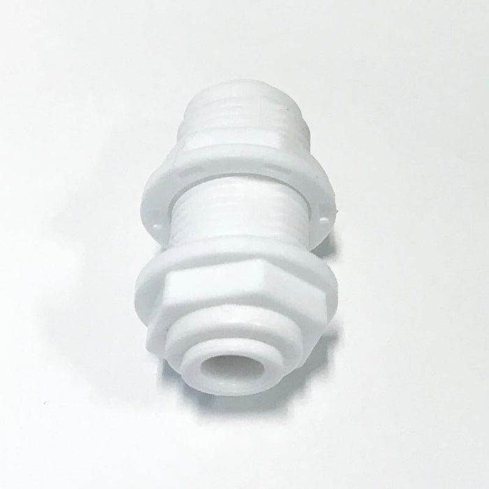 Aquarius Water 1/4-inch bulkhead connector for water systems, showing a close-up of the durable plastic fitting.