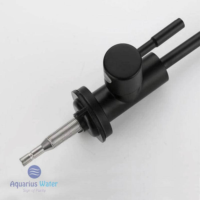 Black 1/4 inch kitchen water faucet by Aquarius Water, modern design with a sleek finish for kitchen sink use.