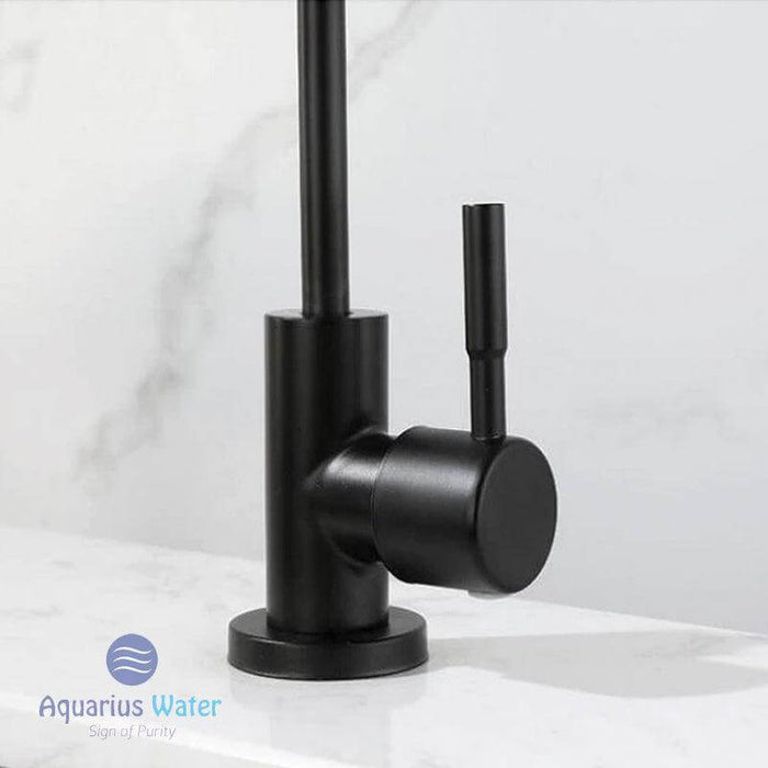 Black 1/4-inch kitchen water faucet by Aquarius Water, sleek and modern tap for kitchen sink.
