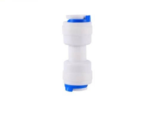 Aquarius Water 1/4" to 1/4" hose connector used for connecting garden hoses or irrigation systems.