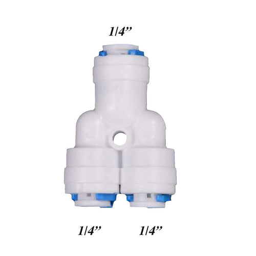 Aquarius Water 1/4-inch Y quick connector for water hoses, shown in close-up with durable plastic fittings.