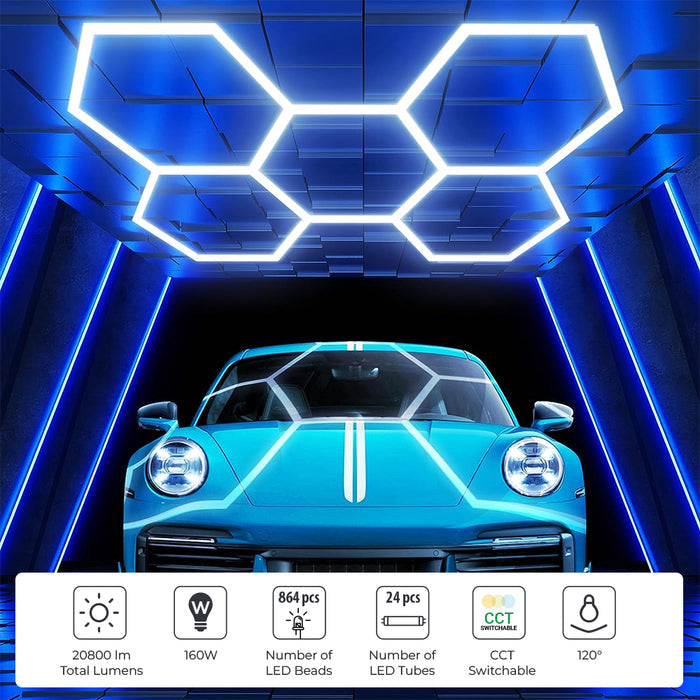 160W Hexagon Designer LED Light, Switchable CCT, 5 Panel