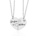 2 PCS Love Daughter Mother Puzzle Heart Pendant Necklace Silver Stainless Steel