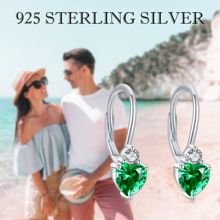 925 Sterling Silver Heart Earrings – Zirconia Birthstone, Hypoallergenic