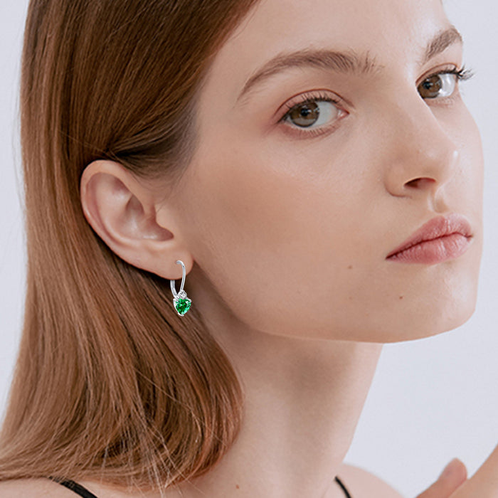 925 Sterling Silver Heart Earrings – Zirconia Birthstone, Hypoallergenic
