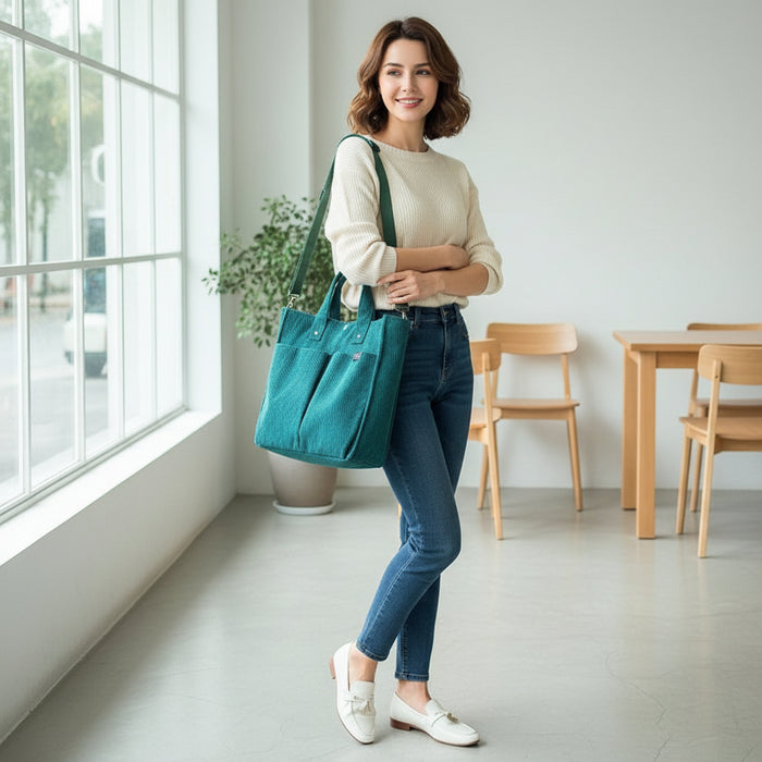 Corduroy Multi-Pocket Messenger Bag