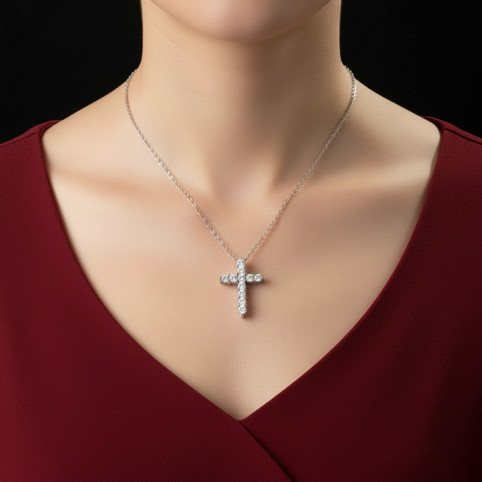 Faith Diamond Pendant Necklace Set - Luxury Moissanite Silver Jewelry for Women