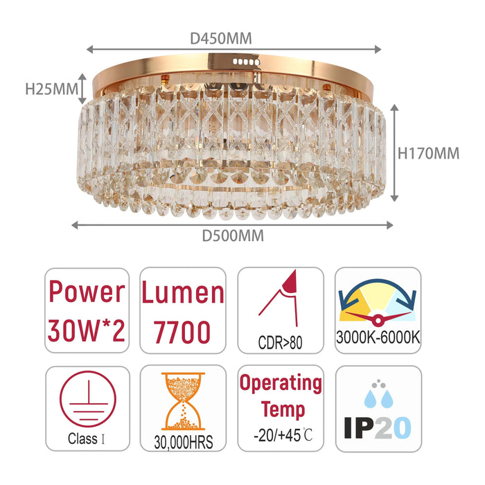 Gold Crystal Flush Ceiling Light