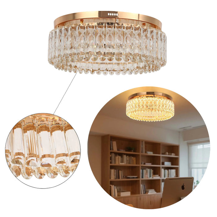Gold Crystal Flush Ceiling Light