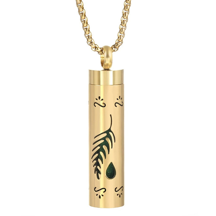 Gold Stainless Steel Aromatherapy Necklace - Cylindrical Hollow Pendant Essential Oil Diffuser