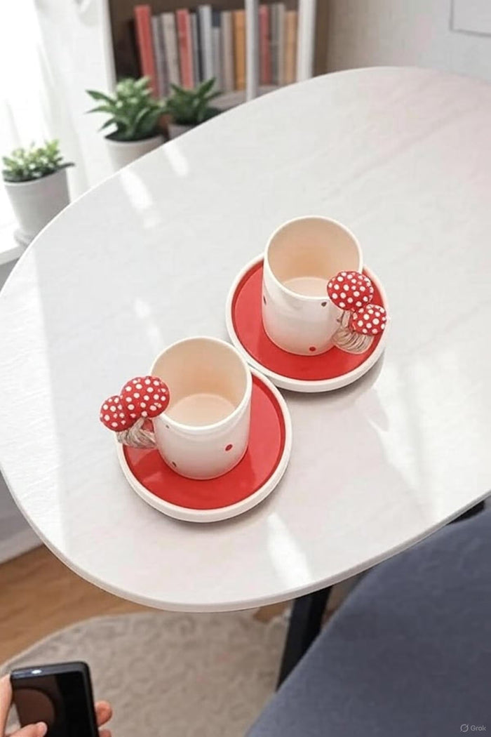 Handmade Ceramic Coffee Cup Set With Mushroom Handles For Cozy Mornings