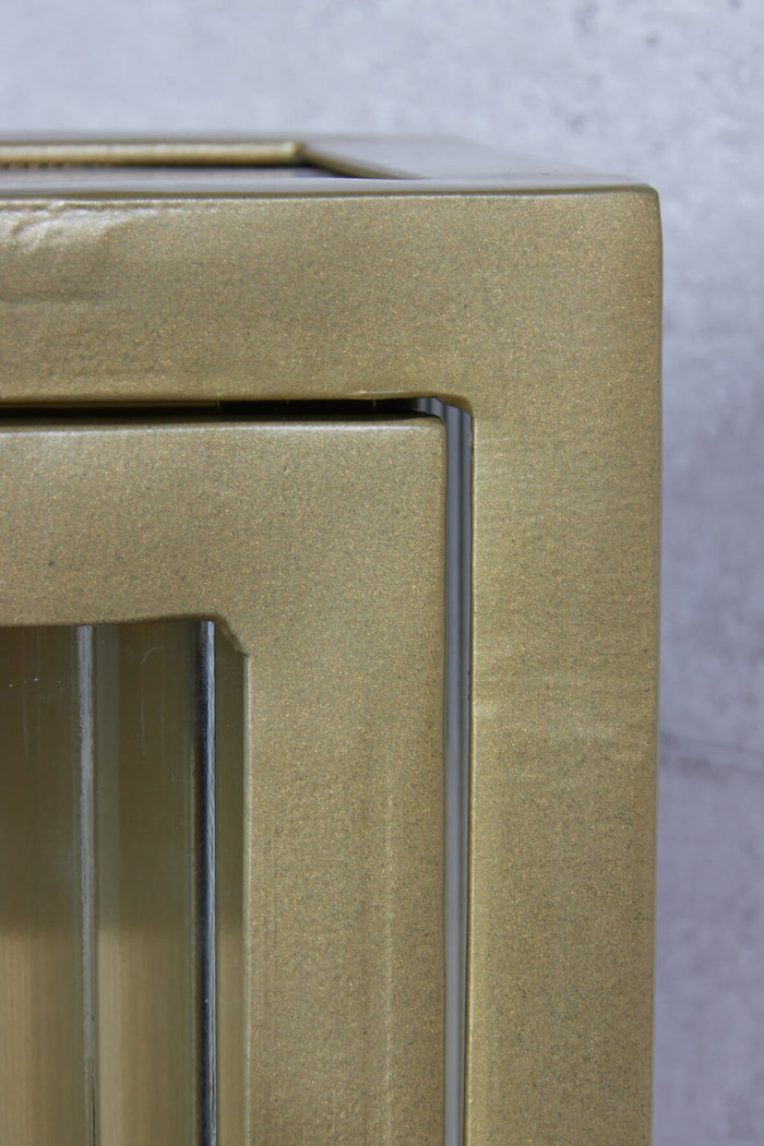 Industrial Fluted Glass Bathroom Cabinet - Antique Brass - close up of finish