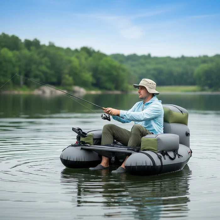 Inflatable Fishing Float Tube – 2 Air Chambers, Rod Holder & Fish Ruler, Green/Gray