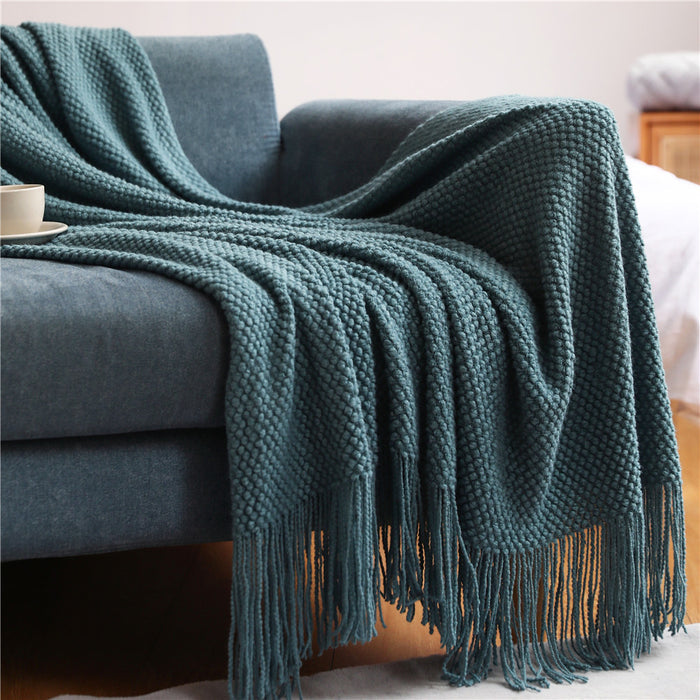 Knitted Throw Blanket – Soft Acrylic Sofa & Bed Blanket