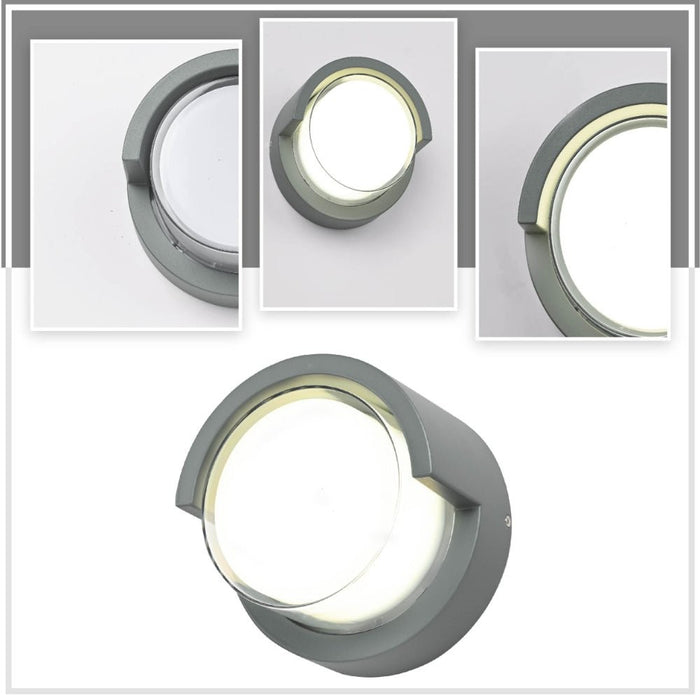 LED Diecast Aluminium Round Hood Wall Lamp 12W IP54 Grey