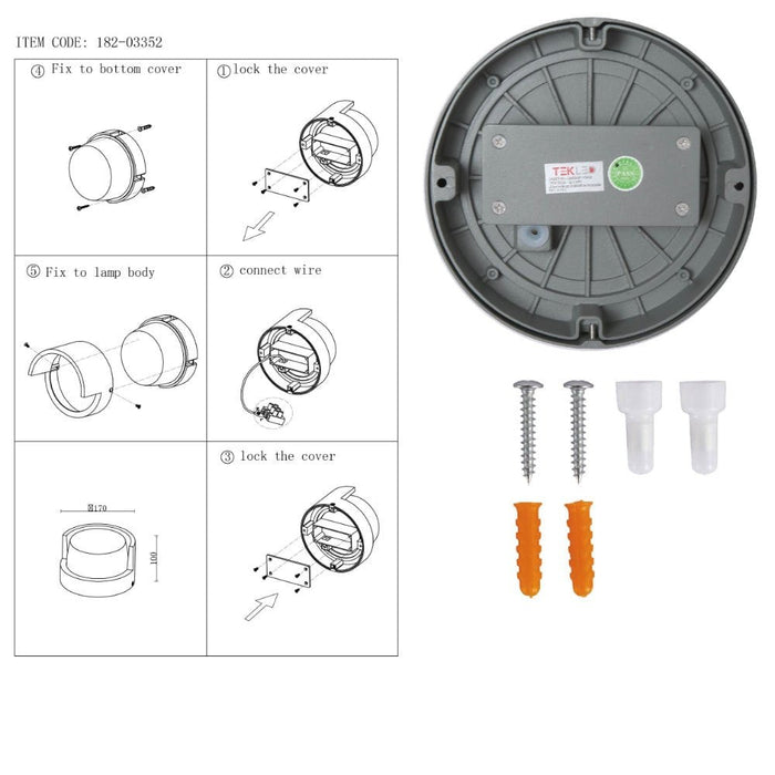 LED Diecast Aluminium Round Hood Wall Lamp 12W IP54 Grey