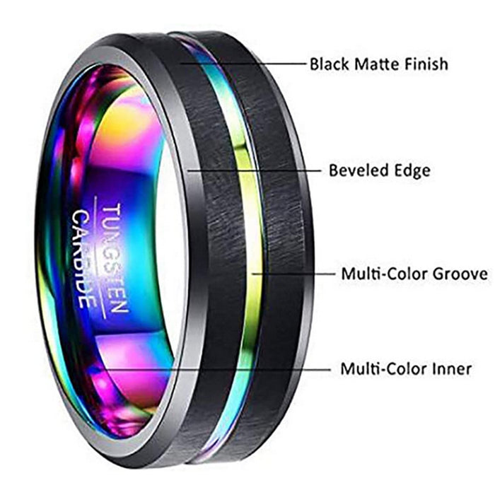 Men Jewelry 8Mm Wide Slotted Blue And Black Tungsten Steel Ring Jewelry