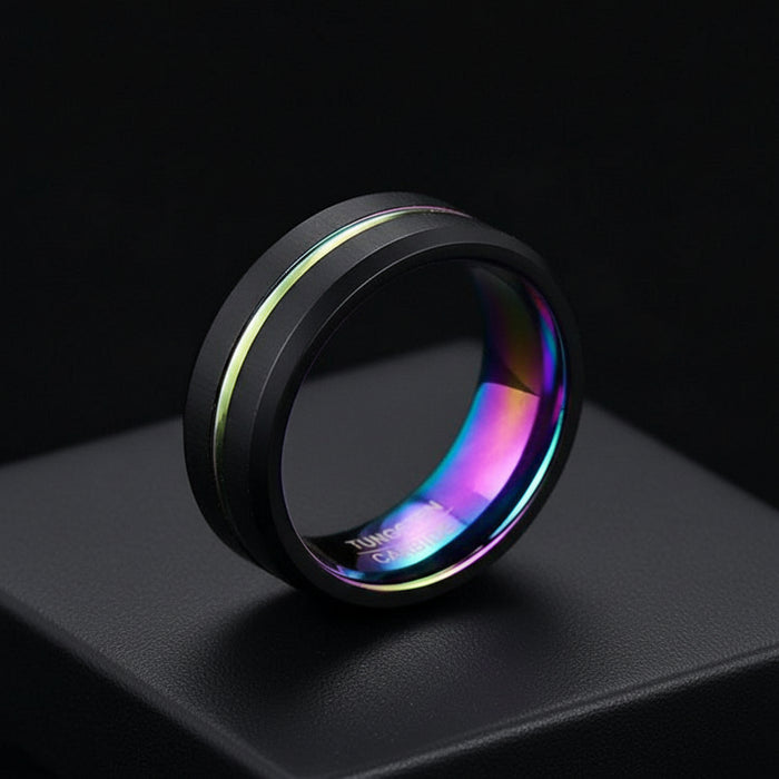 Men Jewelry 8Mm Wide Slotted Blue And Black Tungsten Steel Ring Jewelry
