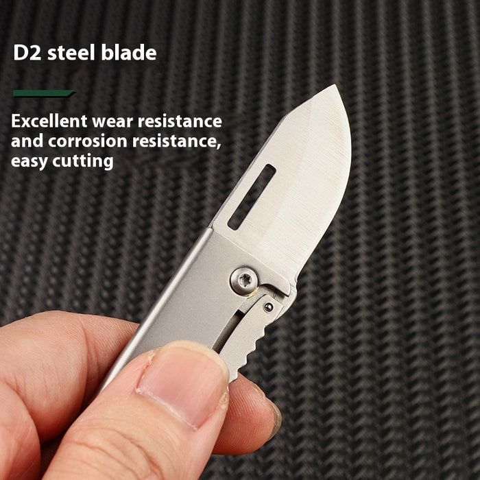 Mini EDC Folding Knife - D2 Steel Keychain Utility Tool with Bottle Opener