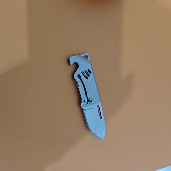 Mini EDC Folding Knife - D2 Steel Keychain Utility Tool with Bottle Opener
