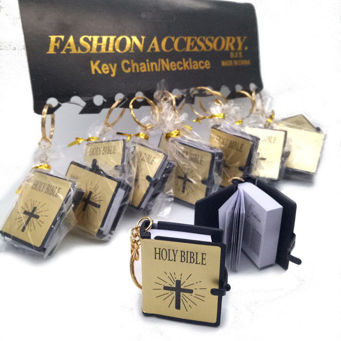 Mini English HOLY BIBLE Key Chains Real Paper Readable Bible Christian Keyrings Car Key Chains