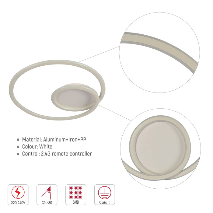 Modern Spiral LED Ceiling Light, 72W, CCT Tunable & Dimmable