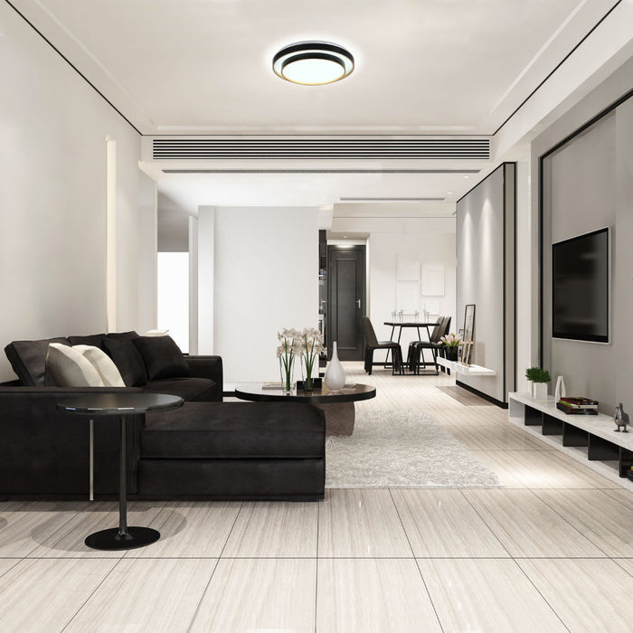 Modern Two-Layer LED Flush Ceiling Light, 24W, Remote Control