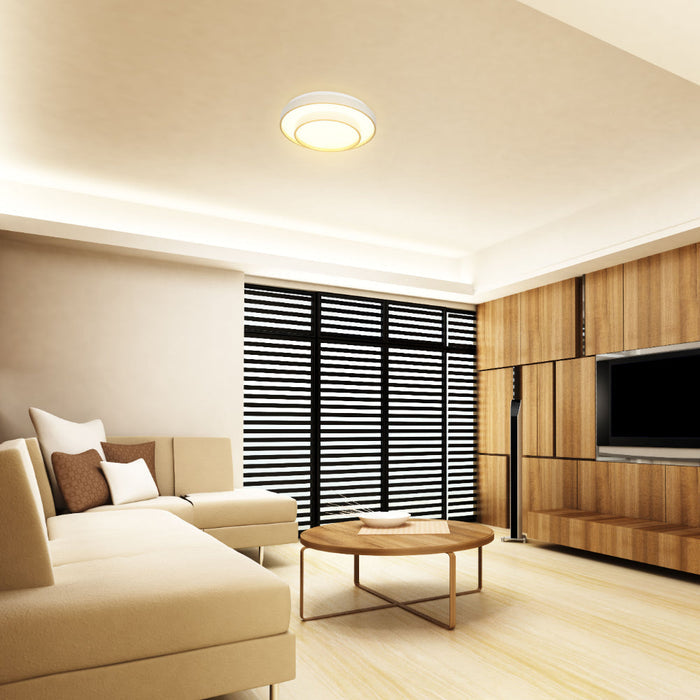 Modern Two-Layer LED Flush Ceiling Light, 24W, Remote Control