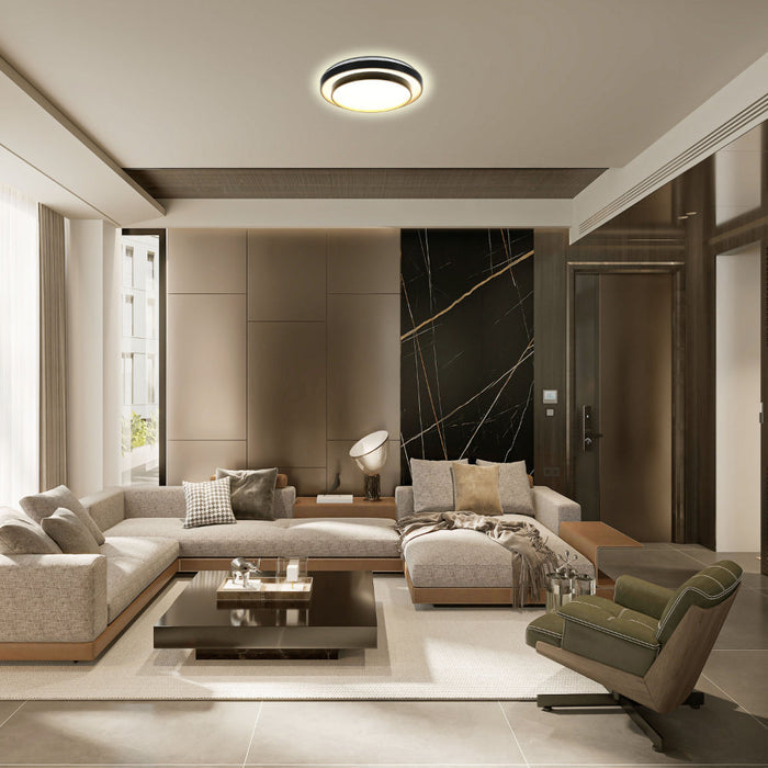 Modern Two-Layer LED Flush Ceiling Light, 24W, Remote Control