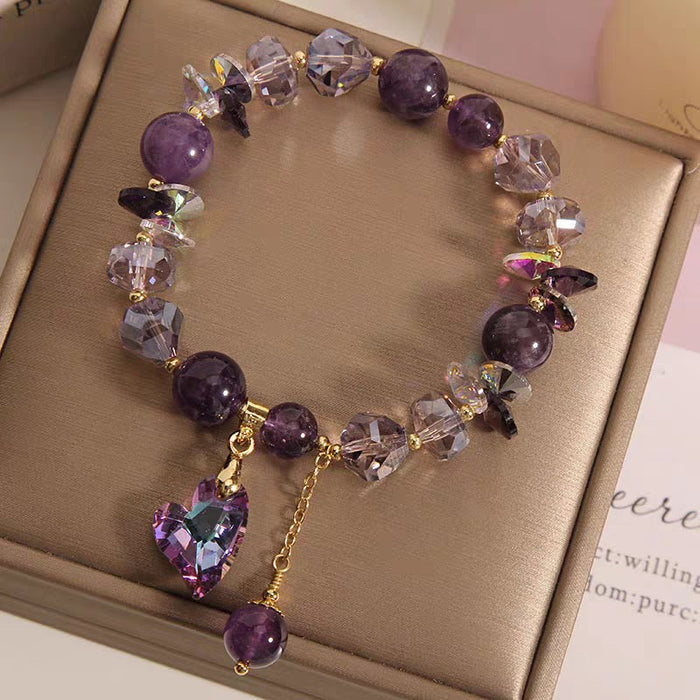 Natural Amethyst Heart Bracelet - Purple Crystal Gemstone Jewelry for Women
