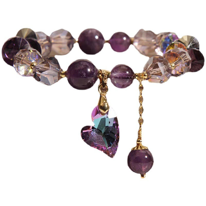Natural Amethyst Heart Bracelet - Purple Crystal Gemstone Jewelry for Women
