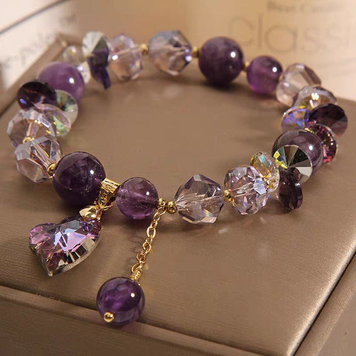 Natural Amethyst Heart Bracelet - Purple Crystal Gemstone Jewelry for Women