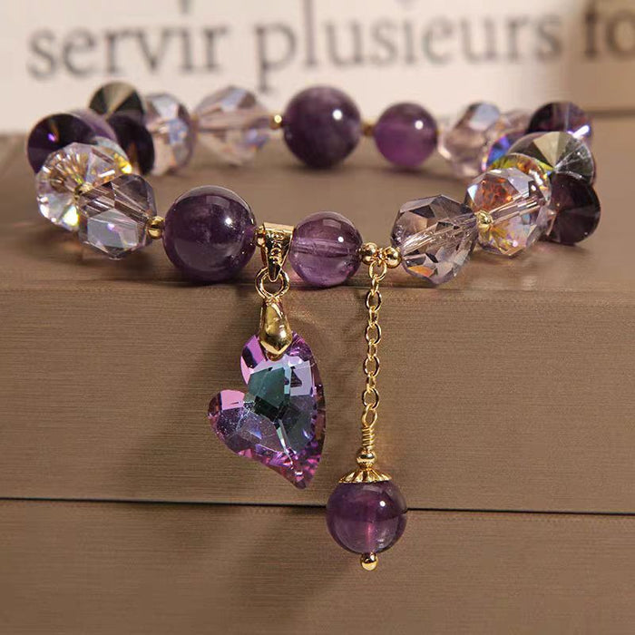 Natural Amethyst Heart Bracelet - Purple Crystal Gemstone Jewelry for Women