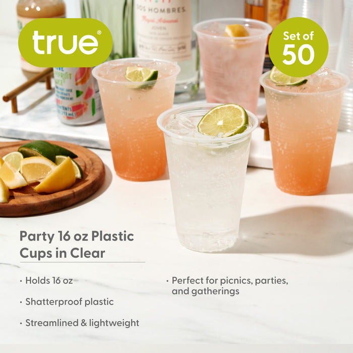 Party 16 oz Plastic Cups in Clear, Set of 50