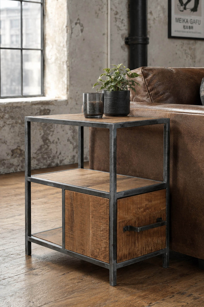 Saw Cut Sofa End Table - Distressed