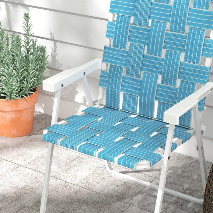 Set of 4 Patio Folding Chairs, Classic Outdoor Camping Chairs, Portable Lawn Chairs w/ Armrests, Blue