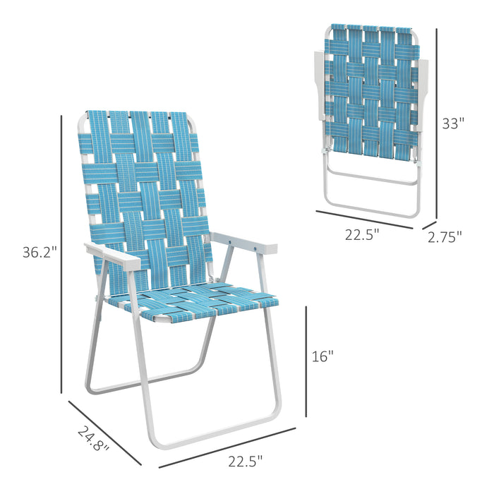 Set of 4 Patio Folding Chairs, Classic Outdoor Camping Chairs, Portable Lawn Chairs w/ Armrests, Blue