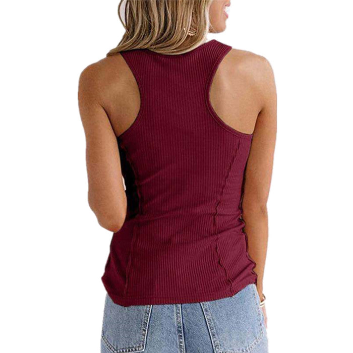 Solid Color Button Sleeveless Tank Top T Shirt Women