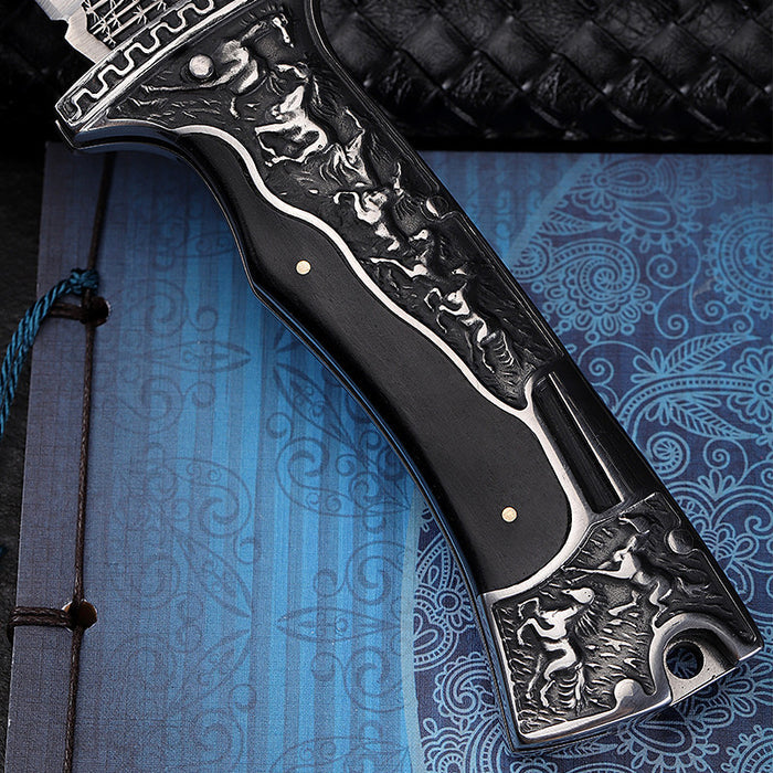 Tactical Folding Pocket Knife - 7CR17 Steel Blade with Wood Handle for Outdoor & Survival
