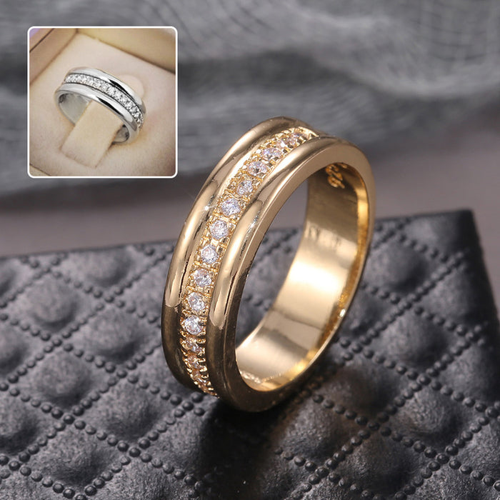 Two-Tone Zircon Ring – Gold & Silver Plated, Geometric Design