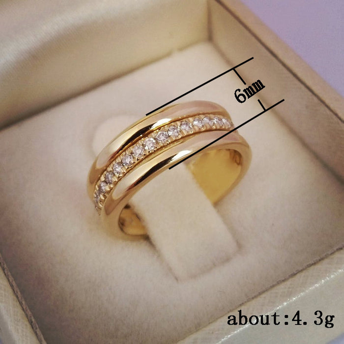 Two-Tone Zircon Ring – Gold & Silver Plated, Geometric Design