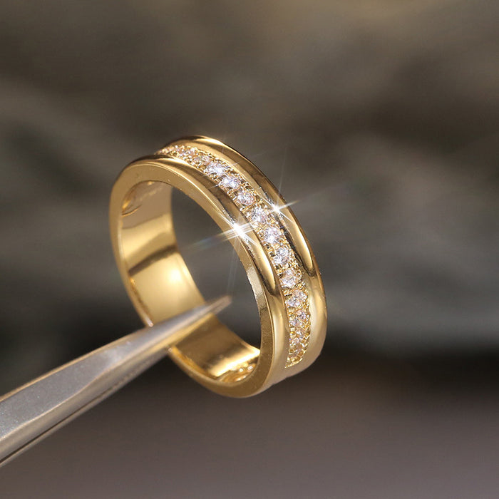 Two-Tone Zircon Ring – Gold & Silver Plated, Geometric Design