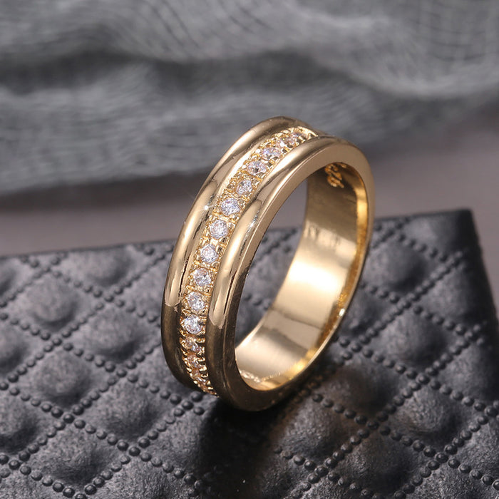 Two-Tone Zircon Ring – Gold & Silver Plated, Geometric Design