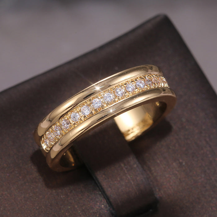 Two-Tone Zircon Ring – Gold & Silver Plated, Geometric Design