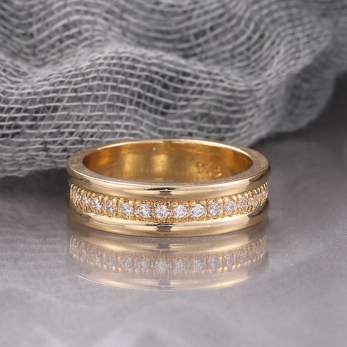 Two-Tone Zircon Ring – Gold & Silver Plated, Geometric Design
