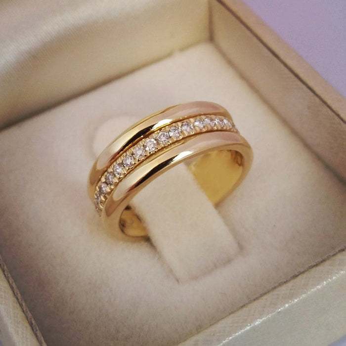 Two-Tone Zircon Ring – Gold & Silver Plated, Geometric Design