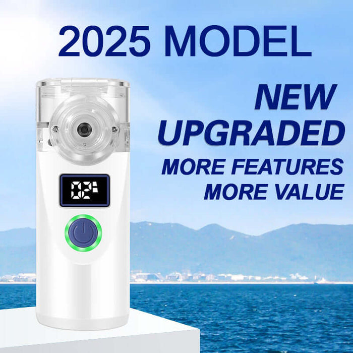 Aquarius Wellness portable ultrasonic nano sprayer with LED screen, compact device for fine mist skincare or hydration.