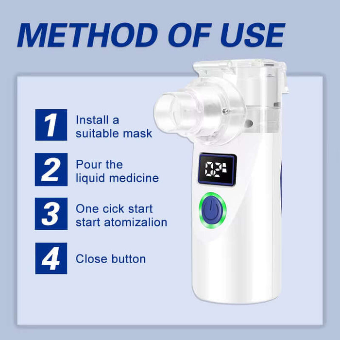 Aquarius Wellness portable ultrasonic nano sprayer with LED screen, compact design for facial mist and skincare application.