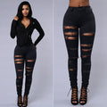 Women's High Waist Ripped Skinny Jeans – Cotton Pencil Pants in Black & White
